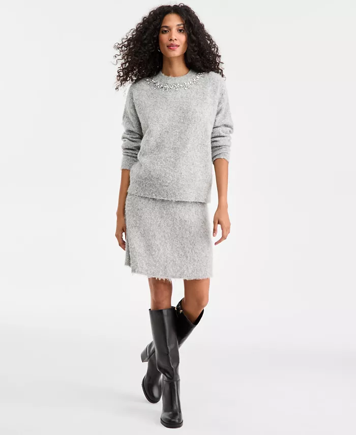 Women's Embellished Brushed Pullover Sweater - thumbnail 5