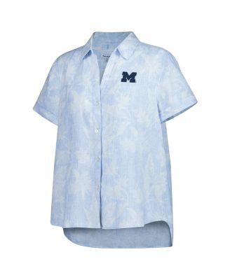 Women's Light Blue Michigan Wolverines Legacy Leaves Camp Button-Up Shirt