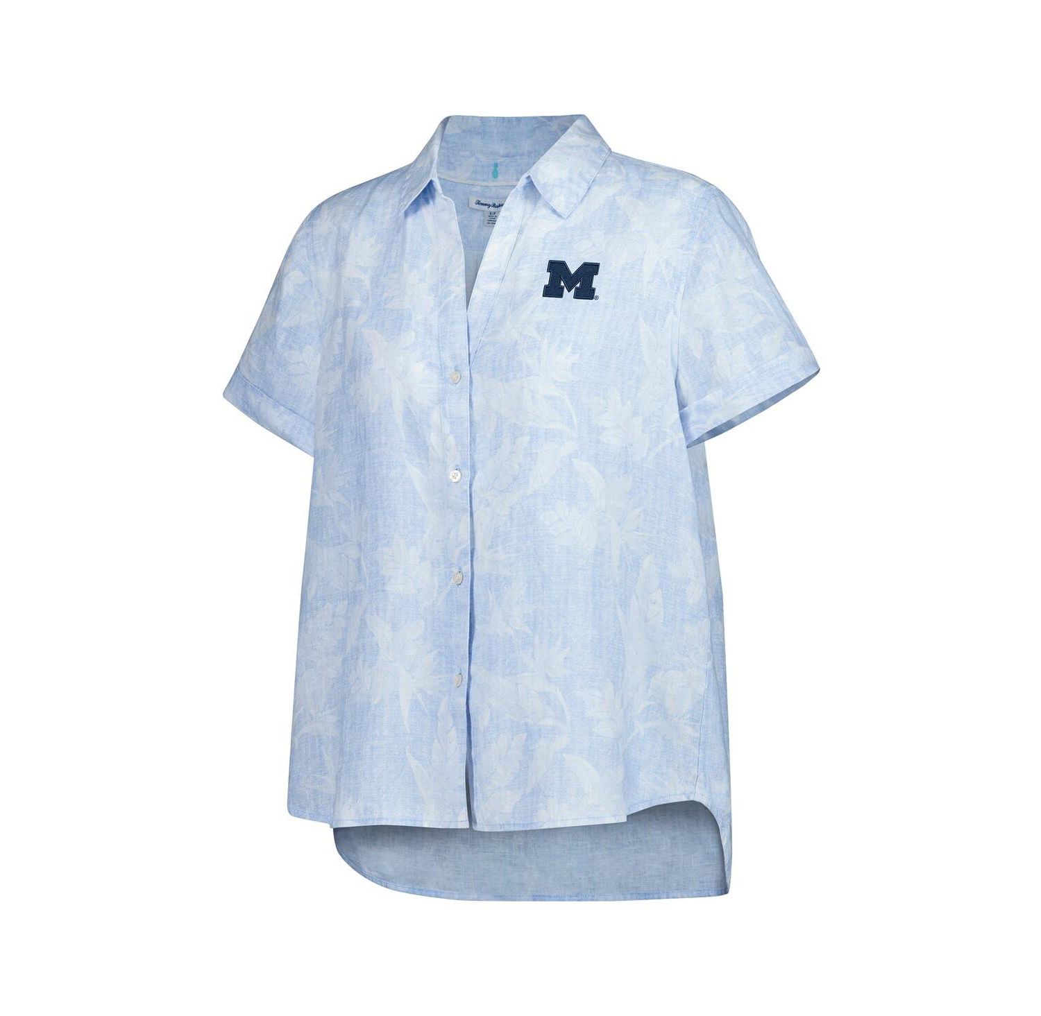 Women's Light Blue Michigan Wolverines Legacy Leaves Camp Button-Up Shirt
