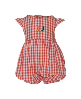 Garb - Girl's Baby Boys and Girls Orange Miami Hurricanes Cara Gingham Ruffled Bodysuit