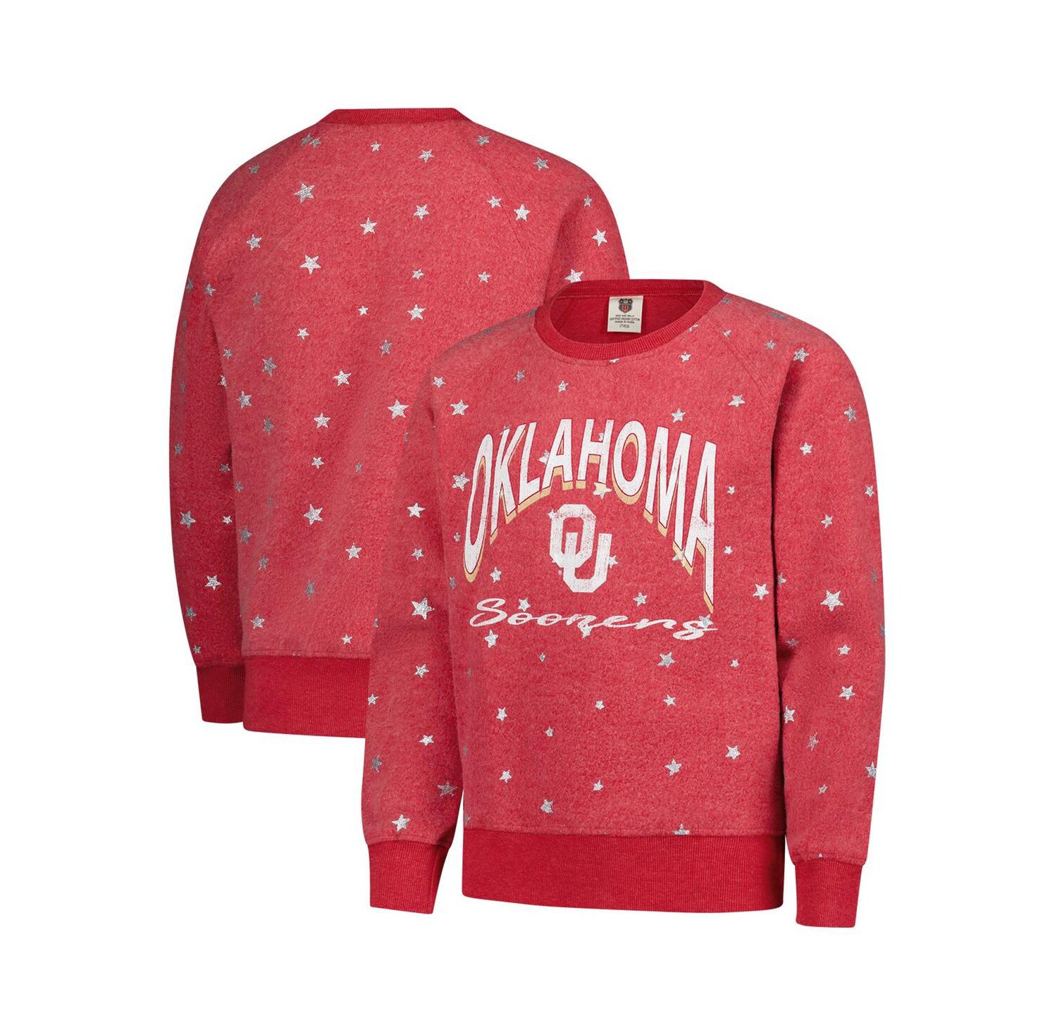 Big Girls Crimson Oklahoma Sooners Shimmer Star Reverse Sweatshirt