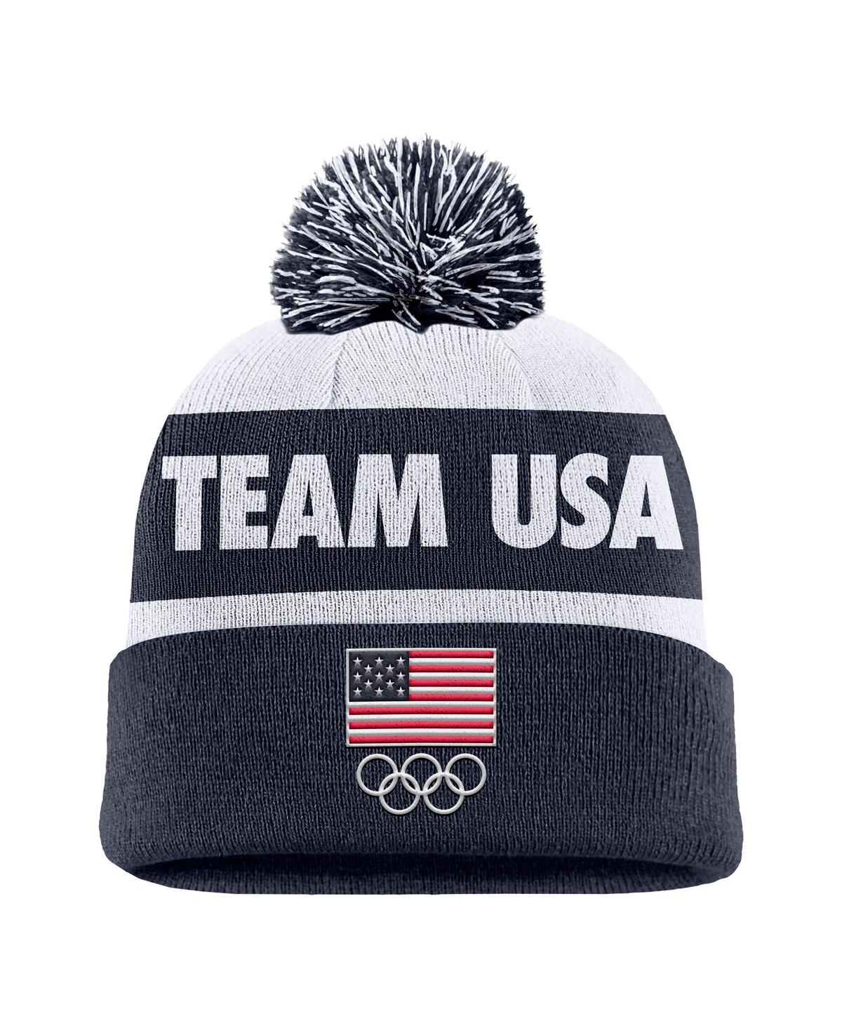 Nike Men's Navy Team Usa Peak Cuffed Pom With Knit Hat In Blue
