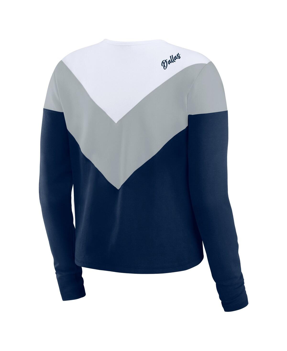 Wear By Erin Andrews Women's Navy Dallas Cowboys Plus Size Chevron Tri-blend Long Sleeve T-shirt In Blue