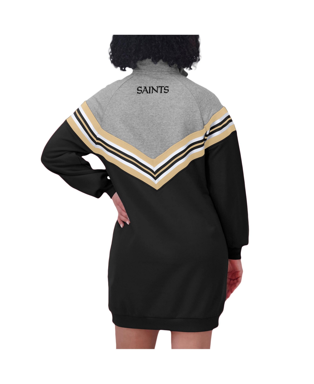 Wear By Erin Andrews Women's Black/heather Gray New Orleans Saints Chevron Stripe Dress In Multi