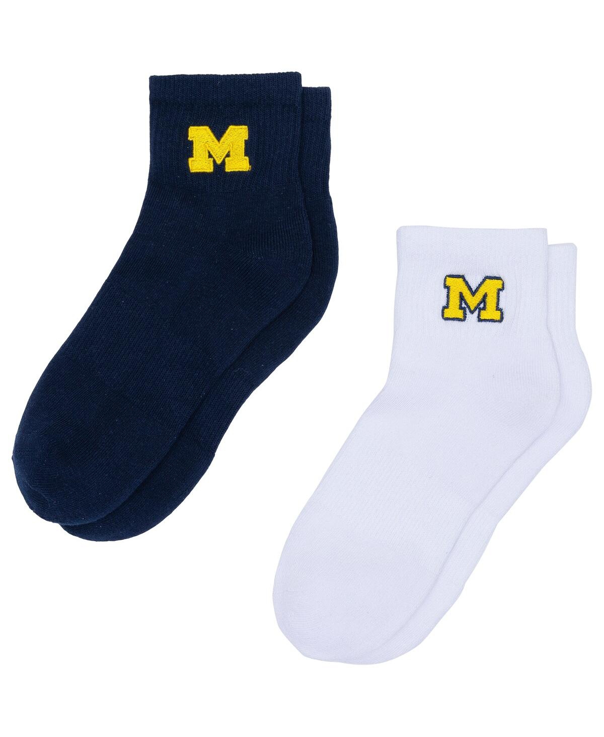 Zoozatz Women's White/navy Michigan Wolverines Two-pack Quarter-length Socks In Multi
