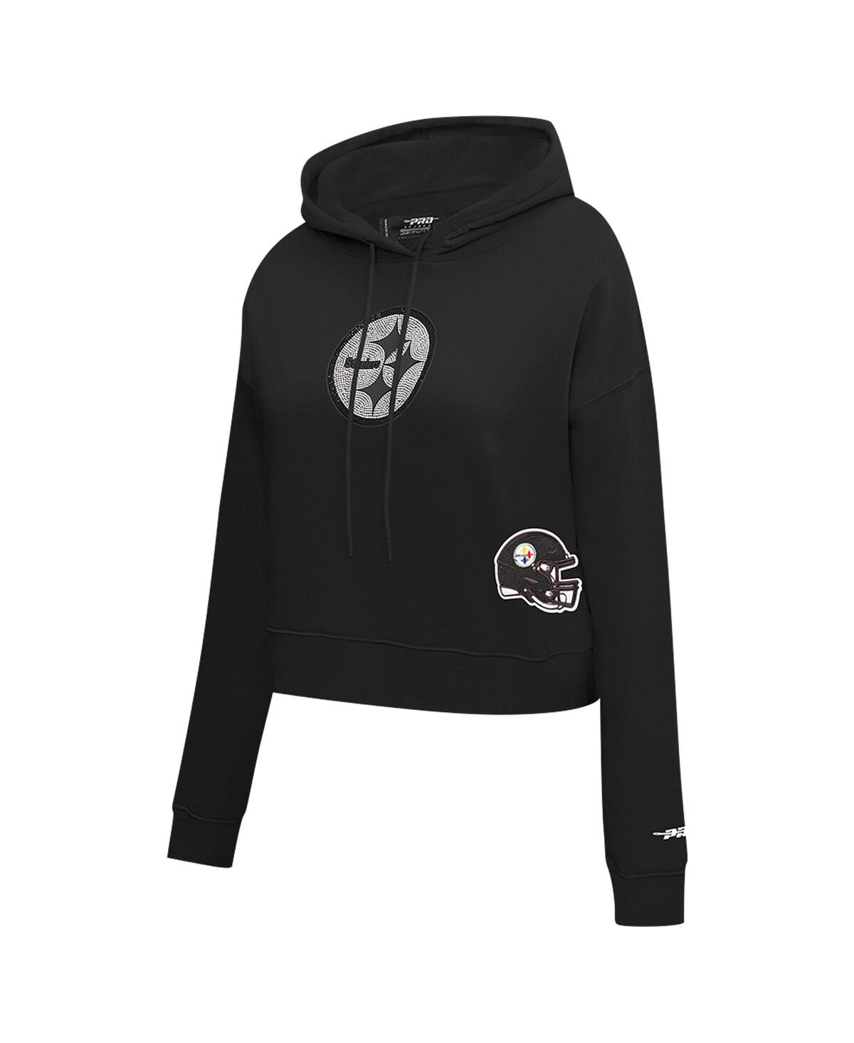 Pro Standard Women's Black Pittsburgh Steelers Jeweled Cropped Pullover Hoodie In Black