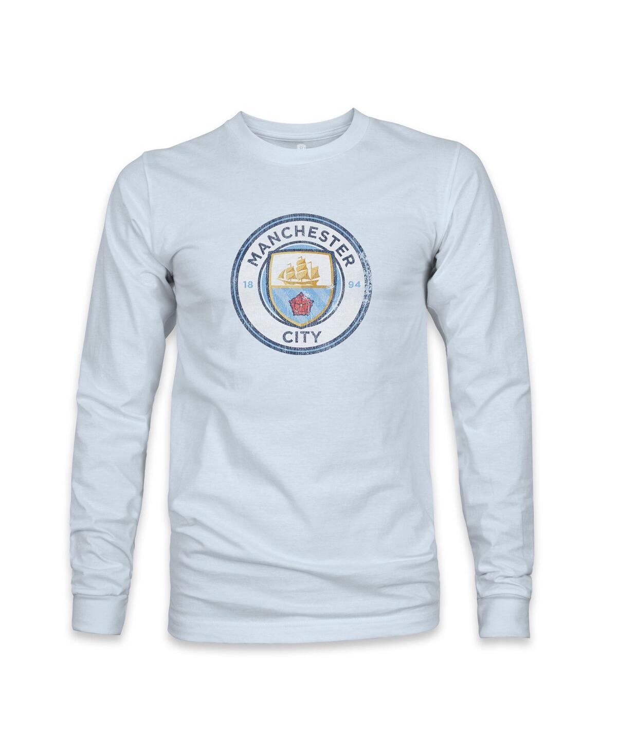 1863fc Men's Light Blue Manchester City Color Badge Long Sleeve T-shirt In White