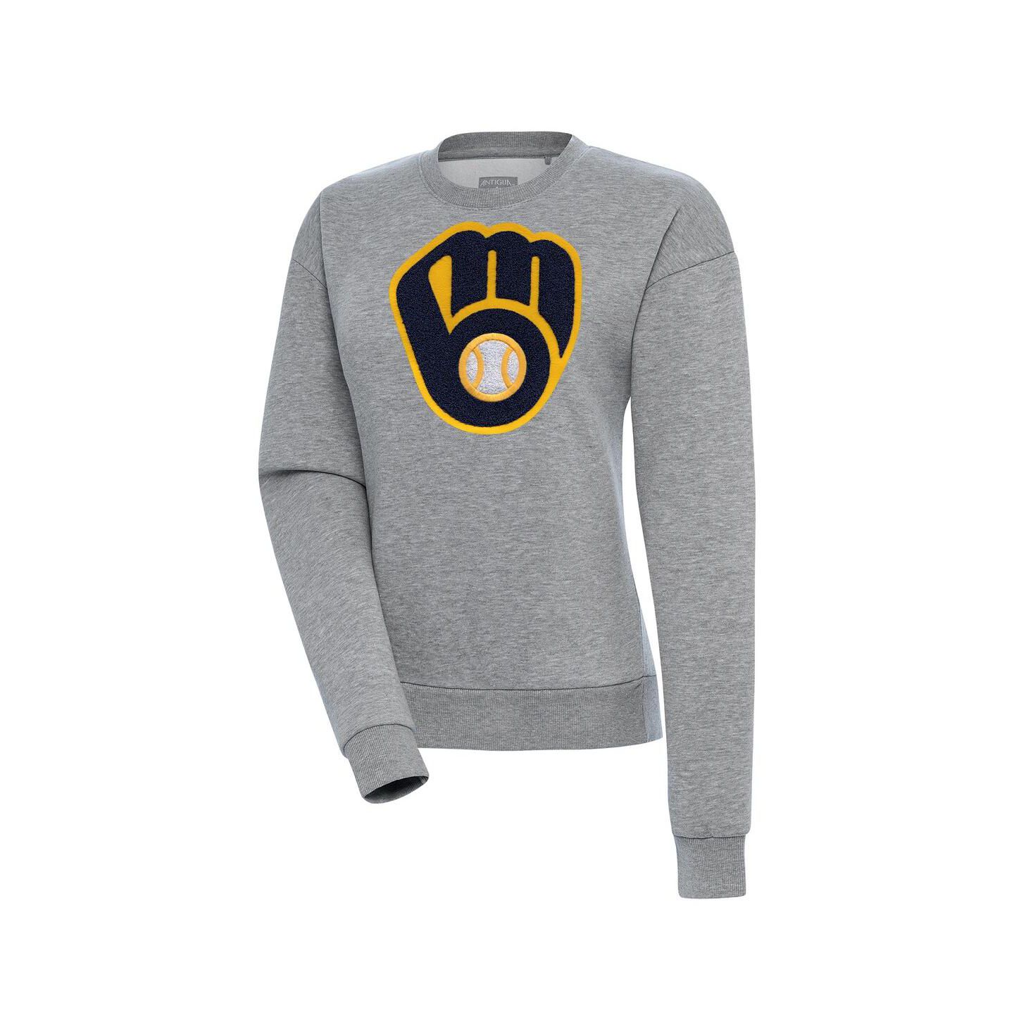 Женская толстовка Antigua Heather Gray Milwaukee Brewers Victory Chenille Pullover — фото 1