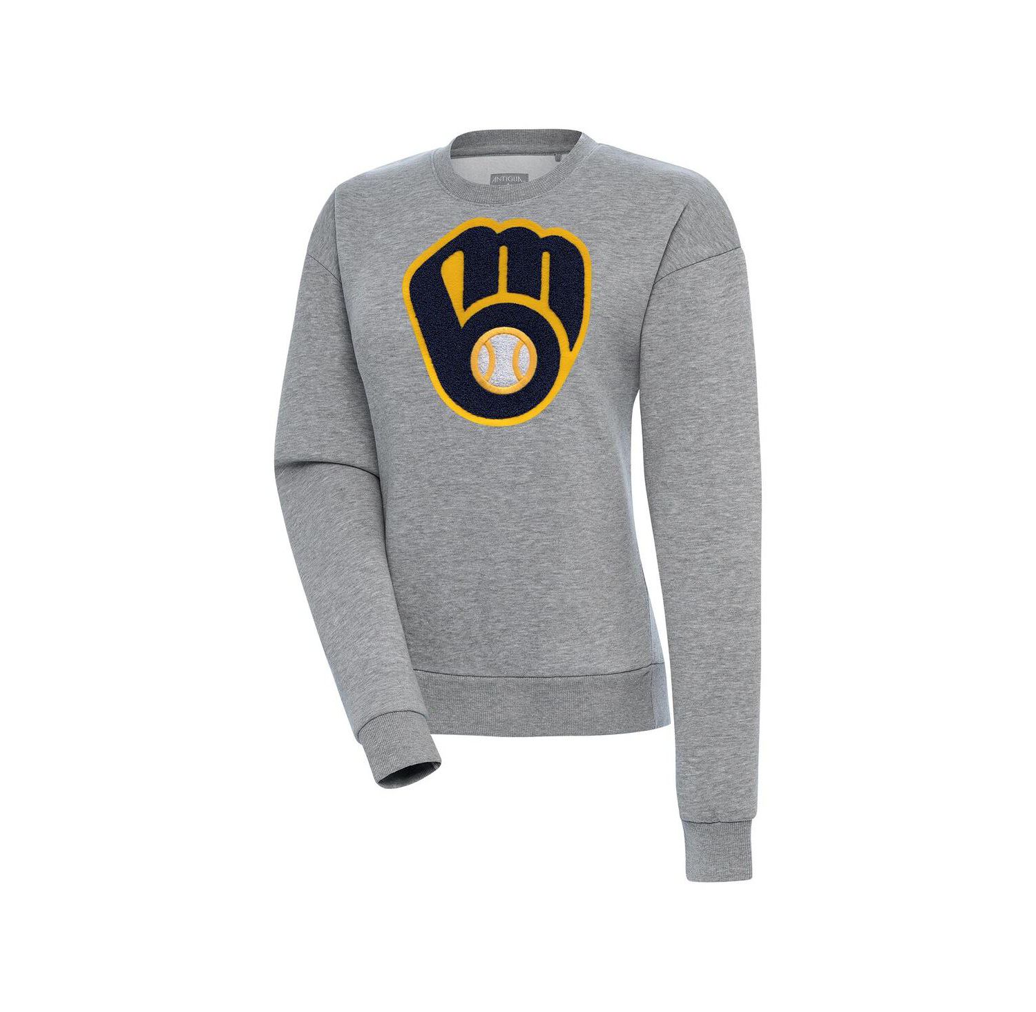 Women's Heather Gray Milwaukee Brewers Victory Chenille Pullover Sweatshirt