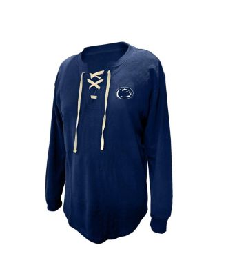 Fanatics - Women's Navy Penn State Nittany Lions Lace-Up Waffle Knit Plus Size Long Sleeve T-Shirt