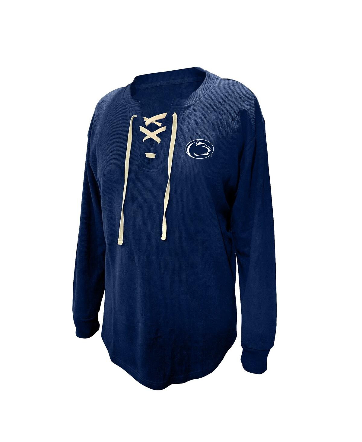 Fanatics Women's Navy Penn State Nittany Lions Lace-up Waffle Knit Plus Size Long Sleeve T-shirt In Blue