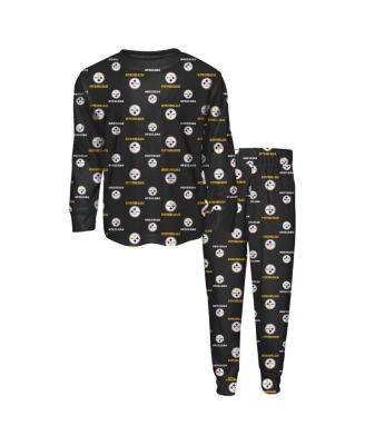 Outerstuff - Toddler 2-Piece Black Pittsburgh Steelers All-Over-Print Long Sleeve T-Shirt and Pants Sleep Set