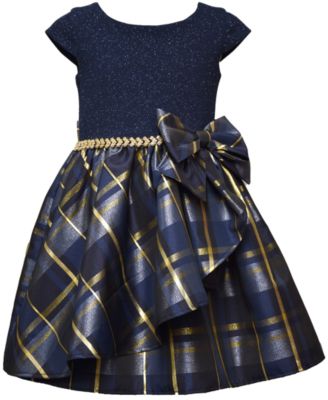 Girls 2T-6X Short Sleeve Sparkle Knit to Taffeta Cascade Dress