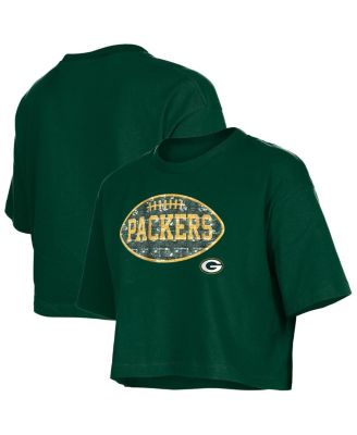New Era - Girs Green Green Bay Packers Flip Sequin Boxy T-Shirt