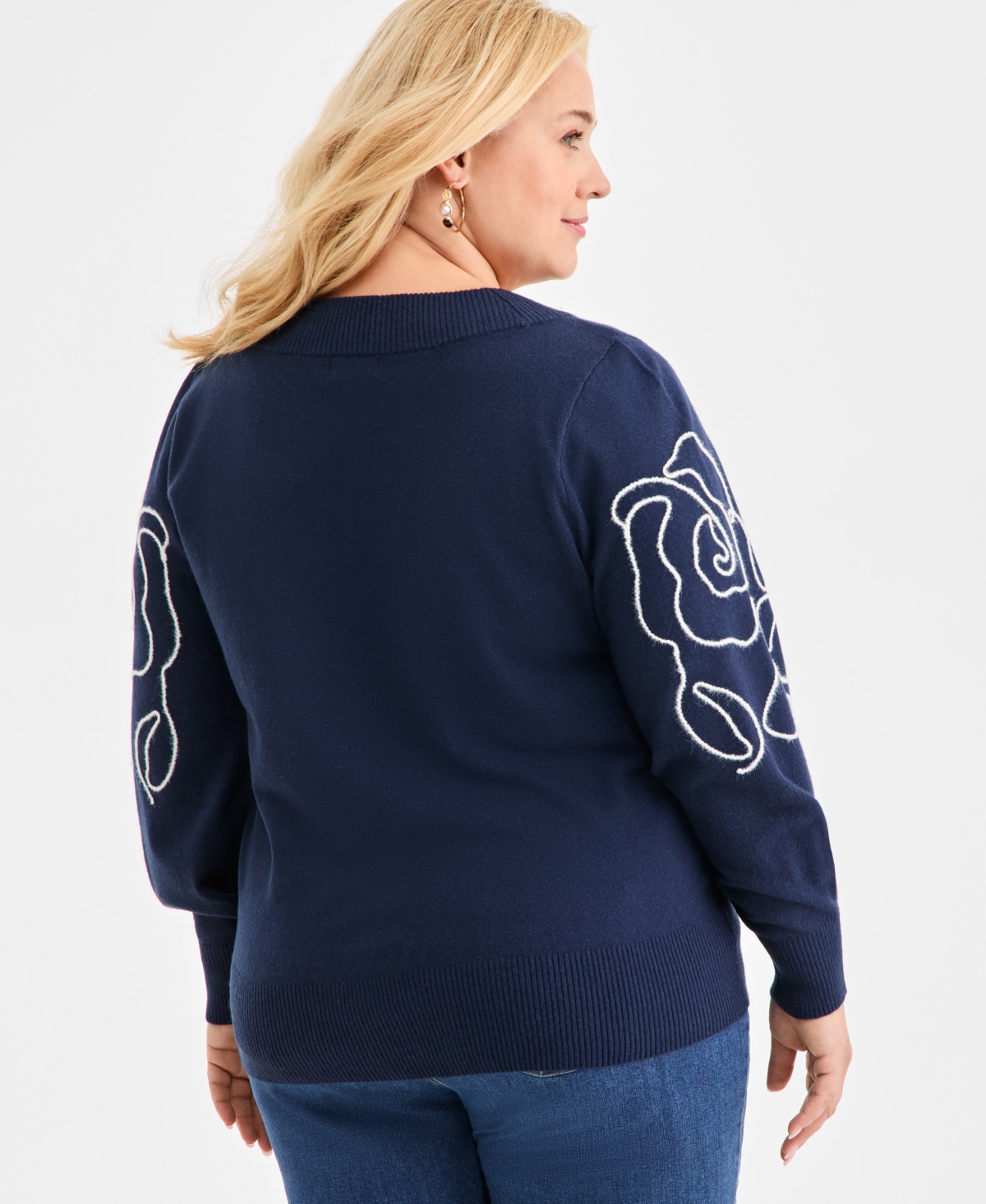 Style & Co Plus Embroidered Soutache Sweater, Macy's Exclusive