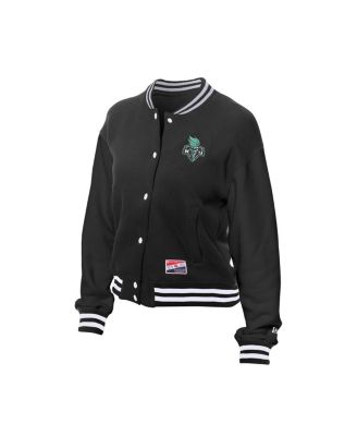 Women's Black New York Liberty Throwback Varsity Fleece Full-Snap Jacket