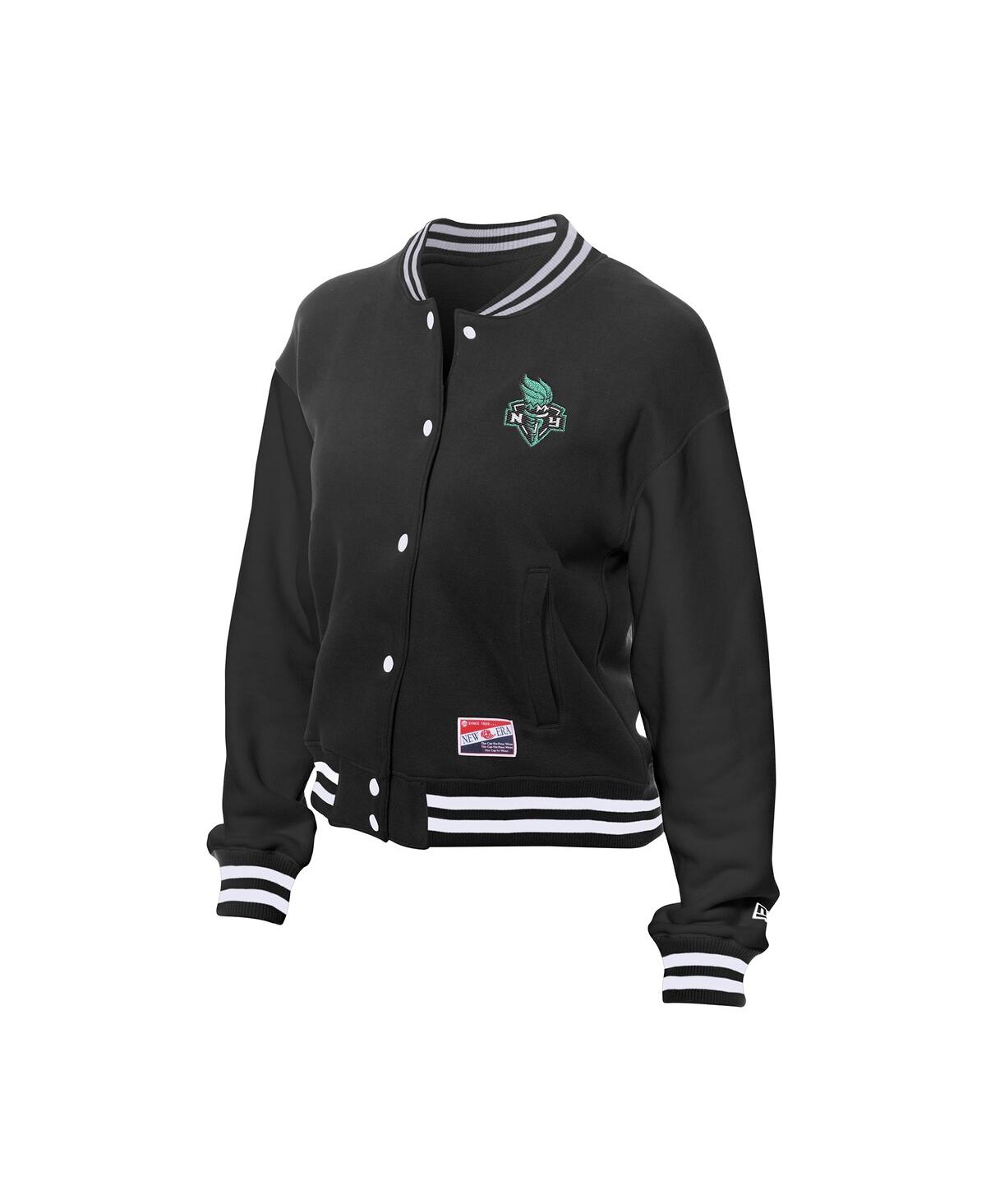 New Era Women's Black New York Liberty Throwback Varsity Fleece Full-snap Jacket In Black