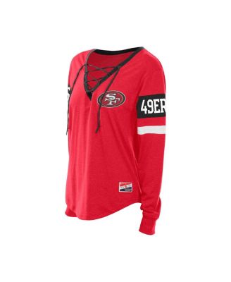 Women's Scarlet San Francisco 49ers Throwback Lace-Up Long-Sleeve T-Shirt