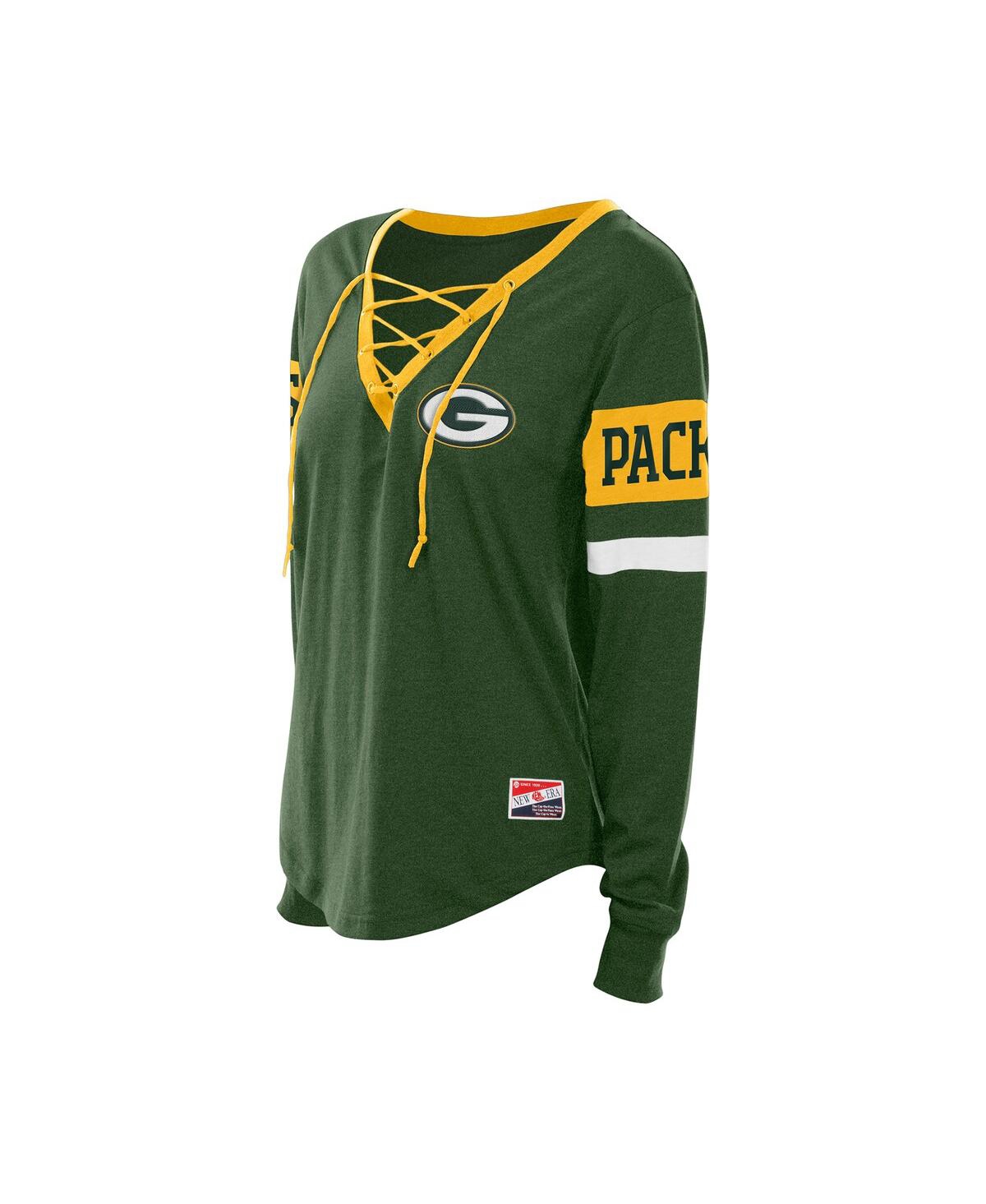 New Era Women's Green Green Bay Packers Throwback Lace-up Long-sleeve T-shirt In Green