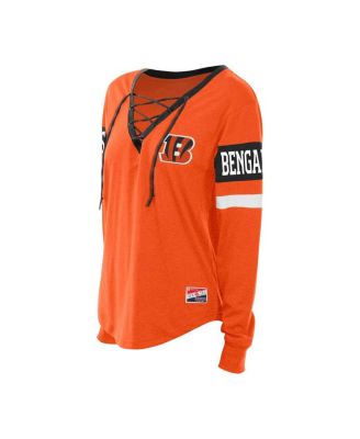 Women's Orange Cincinnati Bengals Throwback Lace-Up Long-Sleeve T-Shirt