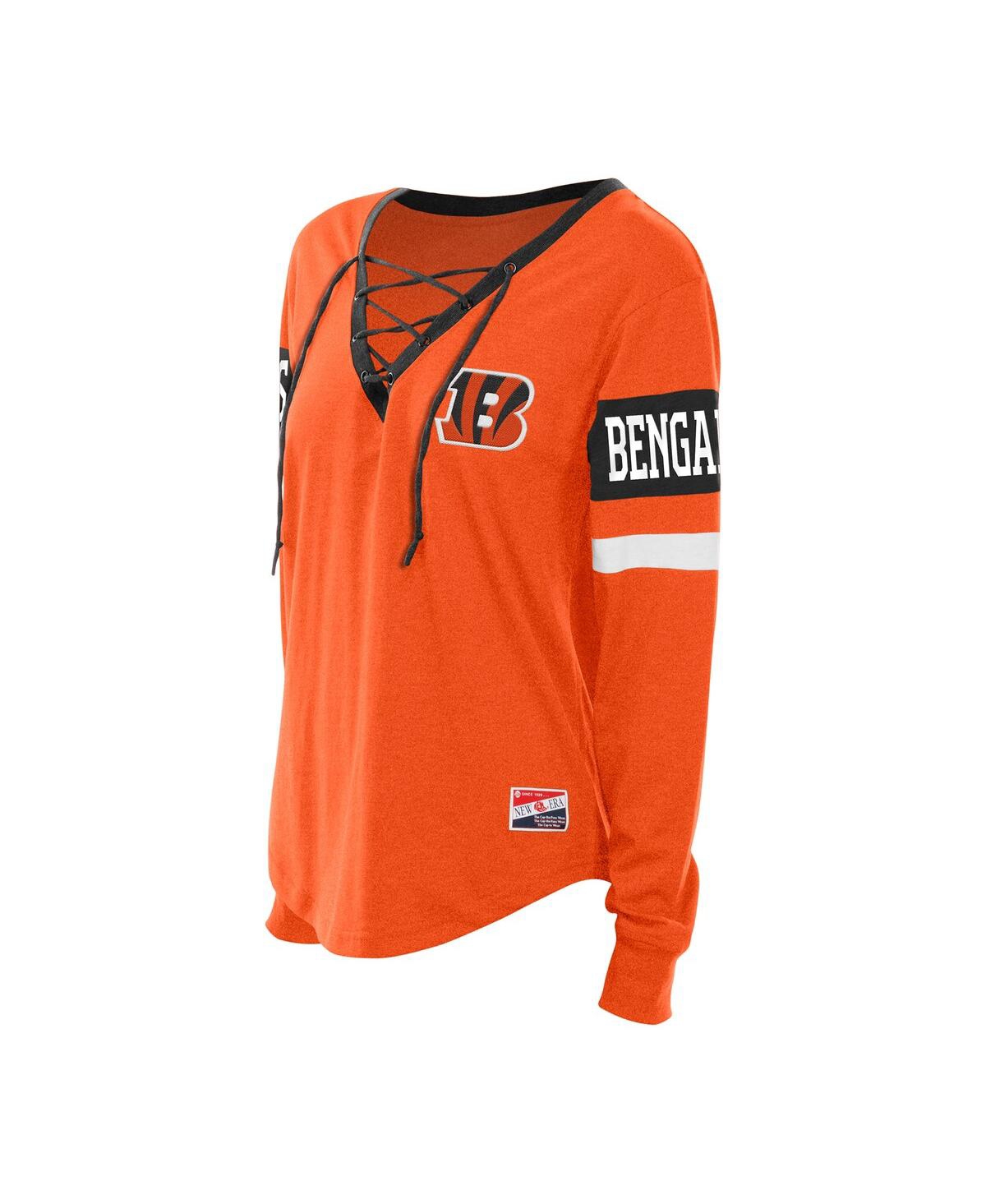 New Era Women's Orange Cincinnati Bengals Throwback Lace-up Long-sleeve T-shirt In Multi