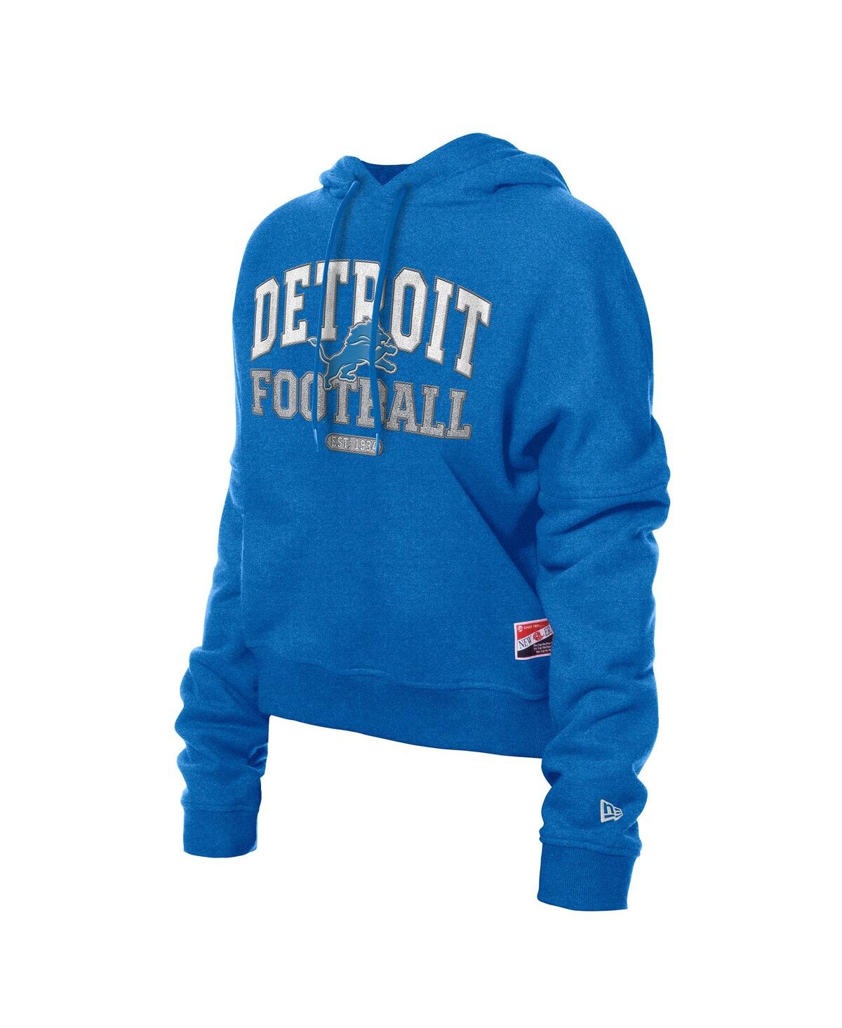 New Era Women's Blue Detroit Lions Throwback Boxy Hoodie Sweatshirt In Blue