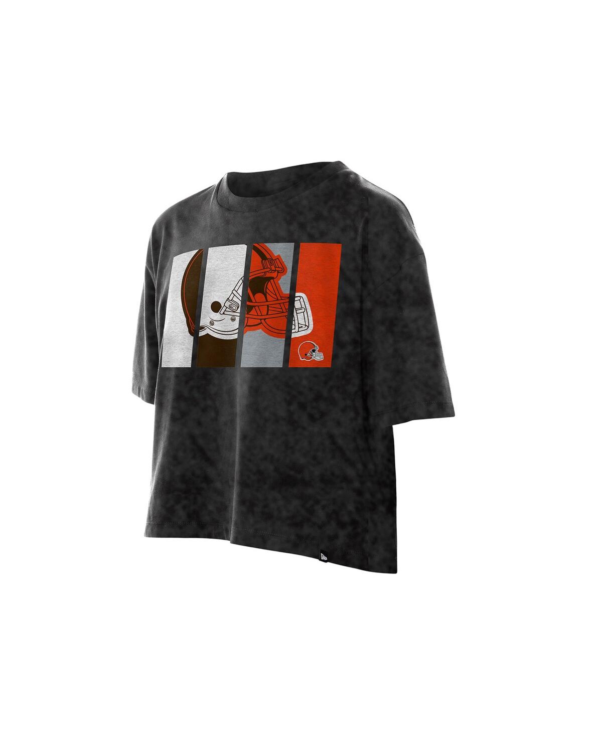 New Era Women's Black Cleveland Browns Boxy Cropped Sport Night Mineral Wash T-shirt In Black