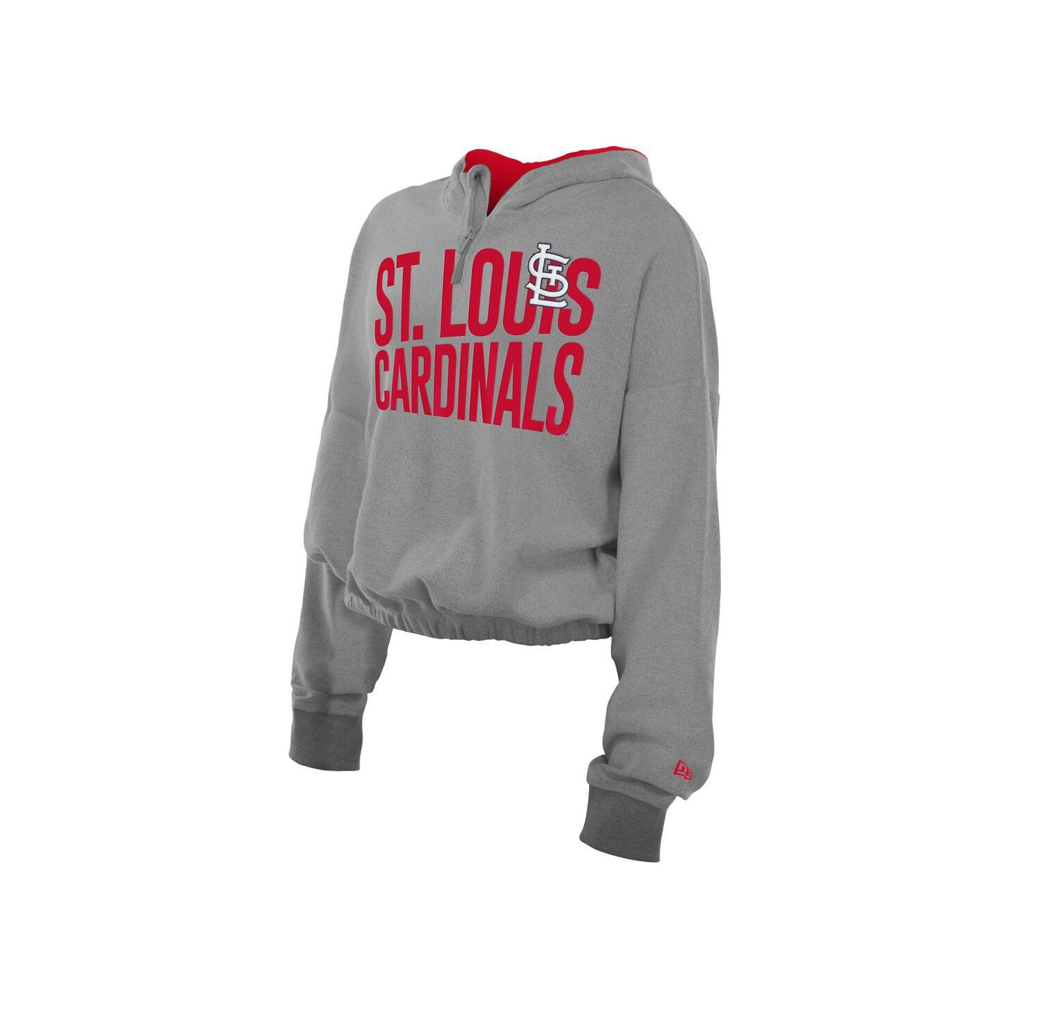 Women's Heather Gray St. Louis Cardinals Reversed Out French Terry Quarter-Zip Banded Crop Hoodie