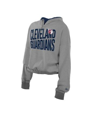 Women's Heather Gray Cleveland Guardians Reversed Out French Terry Quarter-Zip Banded Crop Hoodie