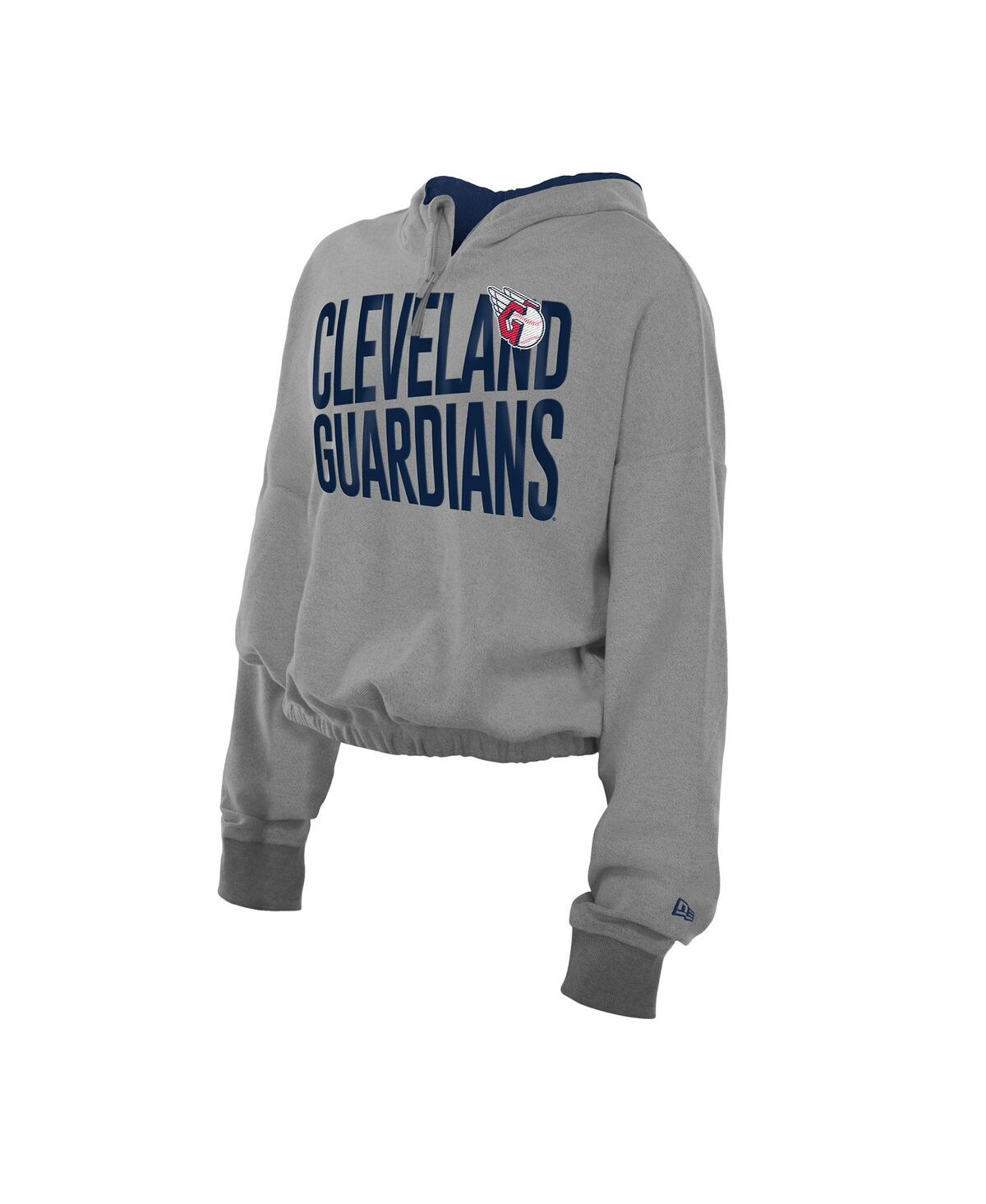 New Era Women's Heather Gray Cleveland Guardians Reversed Out French Terry Quarter-zip Banded Crop Hoodie In Gray