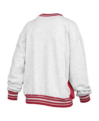 Women's Heather Gray/Scarlet Nebraska Huskers Endzone Crewneck Sweatshirt