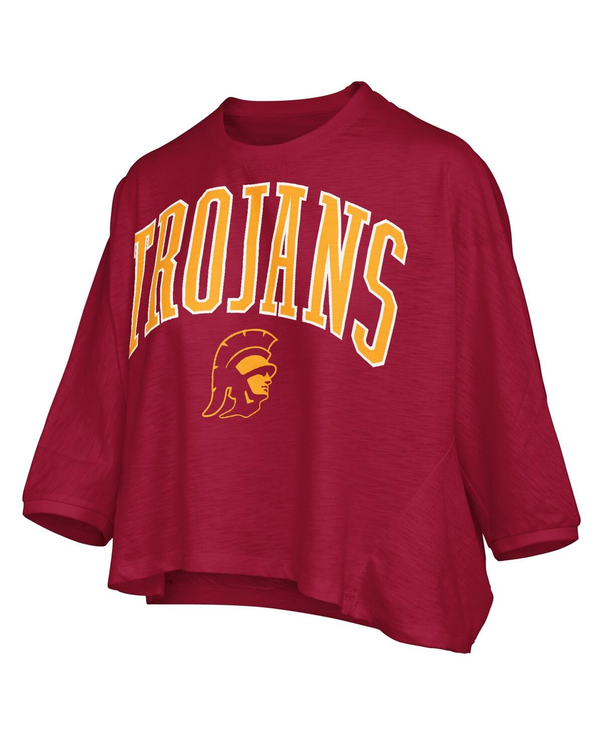 Pressbox Women's Cardinal Usc Trojans Midi Arch Over Logo Oversized T-shirt In Brown