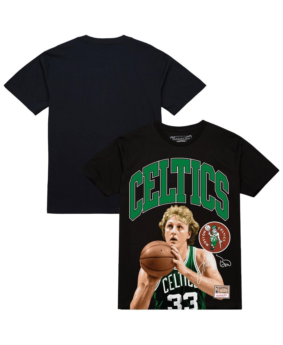 Мужская Черная футболка Larry Bird Boston Celtics Hardwood Classics Player Arch с изображением Ларри Берда
