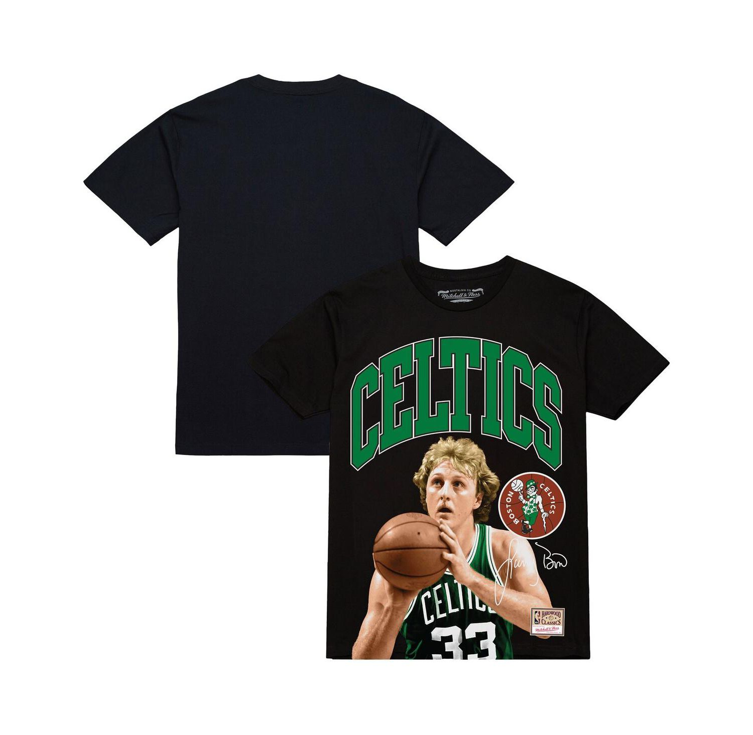Men's Larry Bird Black Boston Celtics Hardwood Classics Player Arch T-Shirt