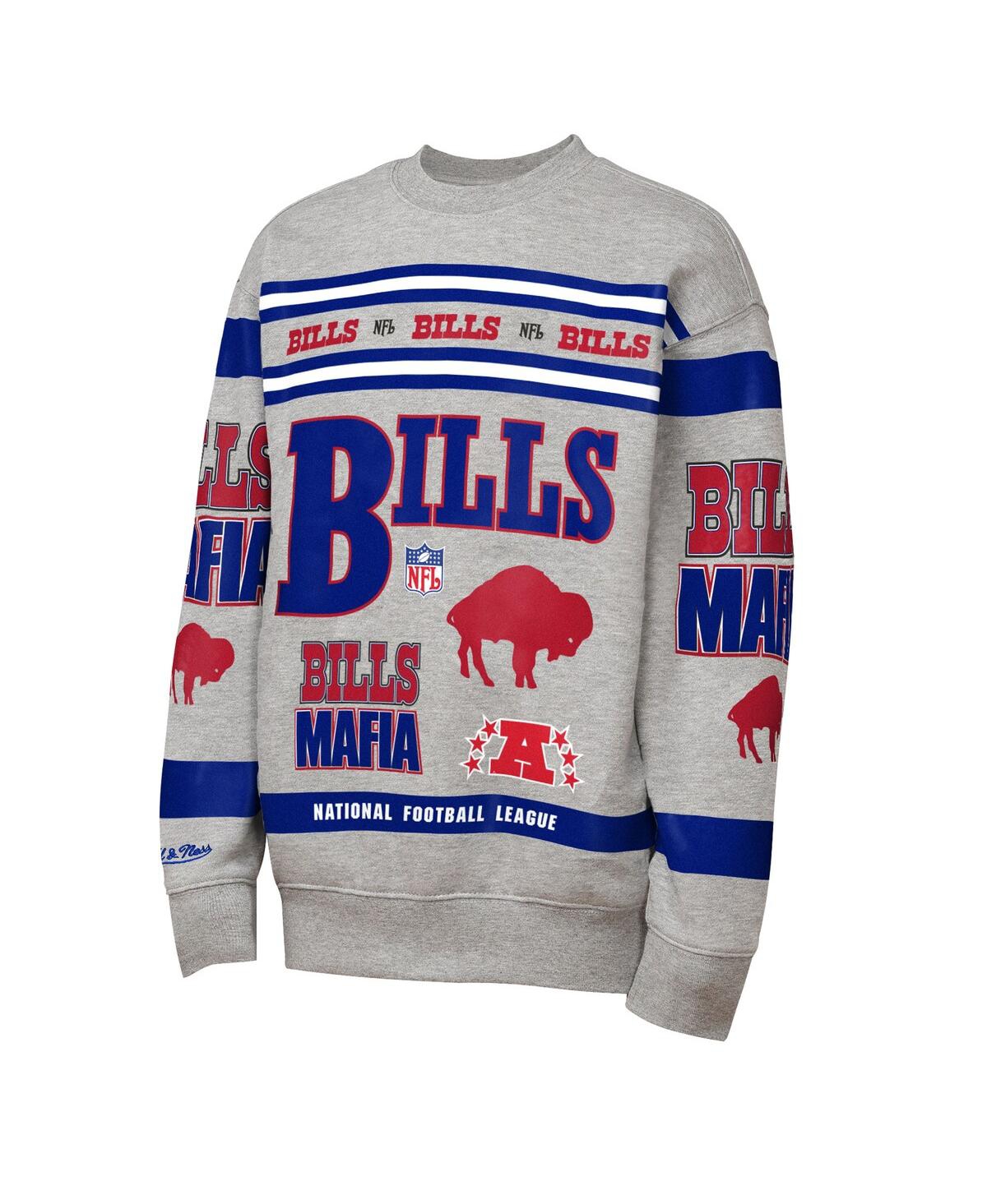 Mitchell & Ness Big Boys and Girls Gray Buffalo Bills Throwback All-Over Print Fleece Sweatshirt