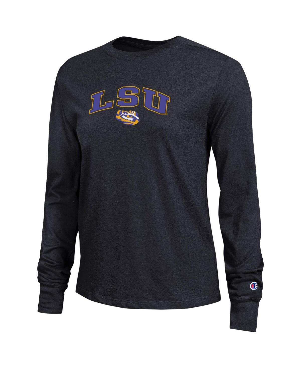 Champion Women's Black Lsu Tigers Arch Over Logo Long Sleeve T-shirt In Black