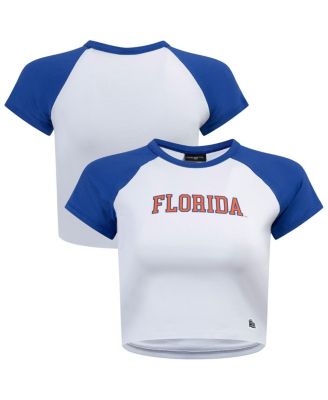 Hype And Vice - Women's White/Royal Florida Gators Homerun Cropped Raglan T-Shirt
