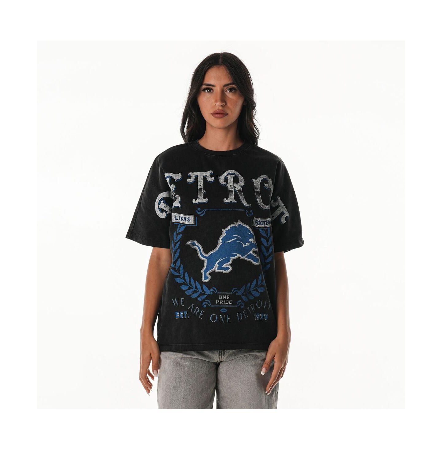 Женская футболка The Wild Collective Black Detroit Lions Laurel Premium Baggy Dolman — фото 1