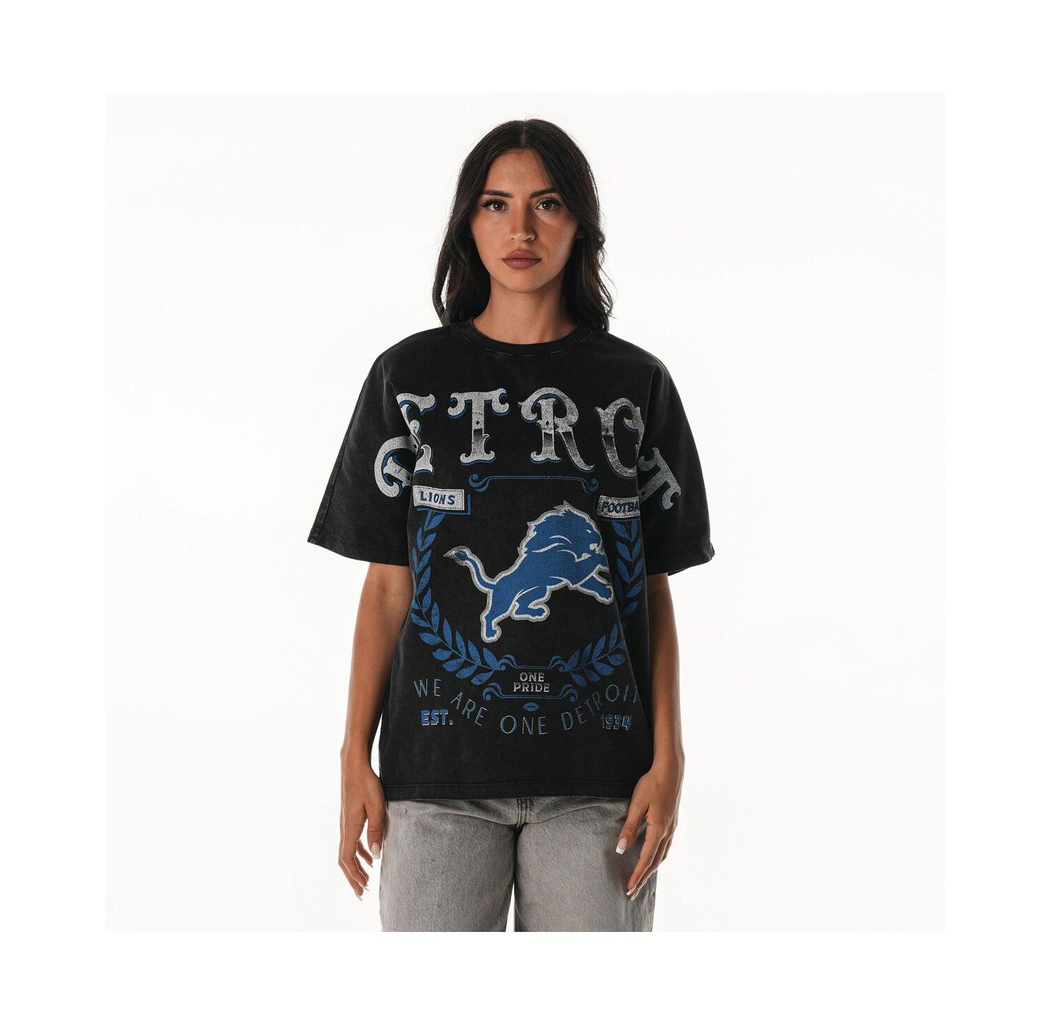 Women's Black Detroit Lions Laurel Premium Baggy Dolman T-Shirt