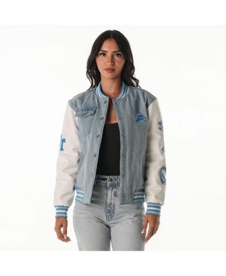 The Wild Collective - Women's Denim Detroit Lions Denim Varsity Full-Snap Jacket