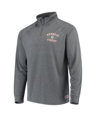 Stitches - Men's Heathered Charcoal Detroit Tigers Team Raglan Quarter-Zip Pullover Sweatshirt