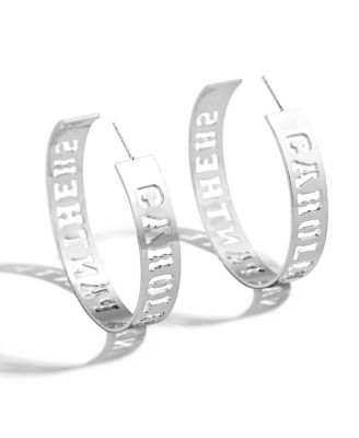 WEAR by Erin Andrews - BaubleBar Silver Carolina Panthers Large Cutout Hoop Earrings