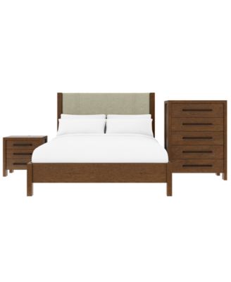 Furniture - Davie Cracked Oak 3 Pc. Queen Upholstered Set (Bed, Chest & 3-Drawer Nightstand)