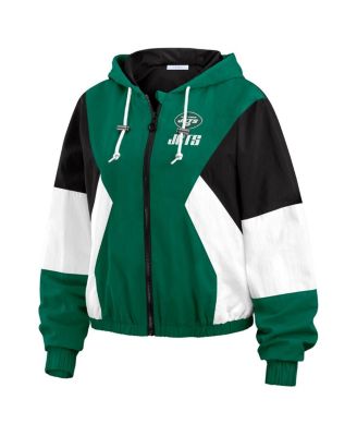 Women's Green/Black New York Jets Plus Size Color Block Full-Zip Windbreaker Jacket