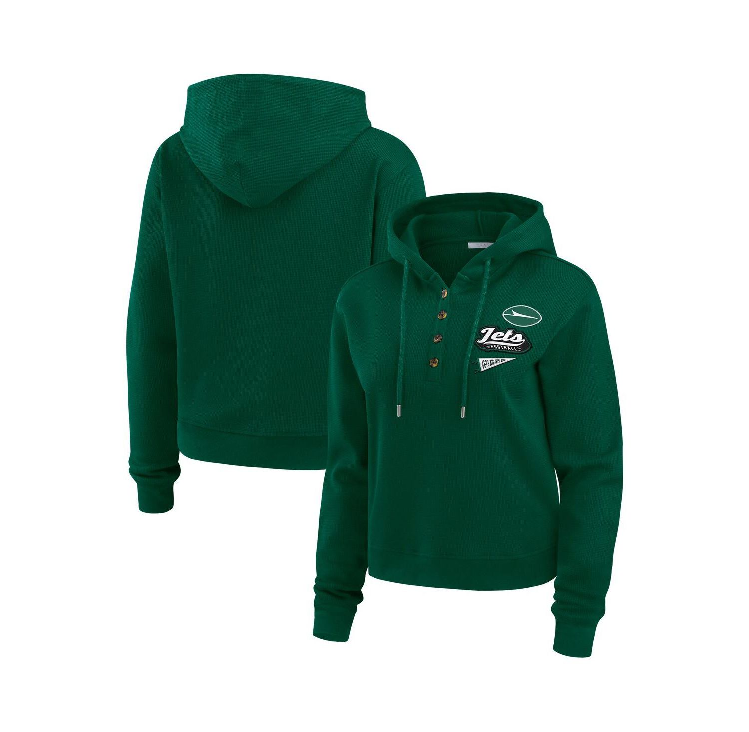 Women's Green New York Jets Plus Size Waffle Hoodie Pullover Top