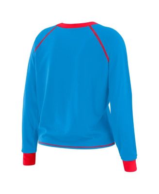 Women's Light Blue/Red Houston Oilers Plus Size Tie-Front Long Sleeve Top