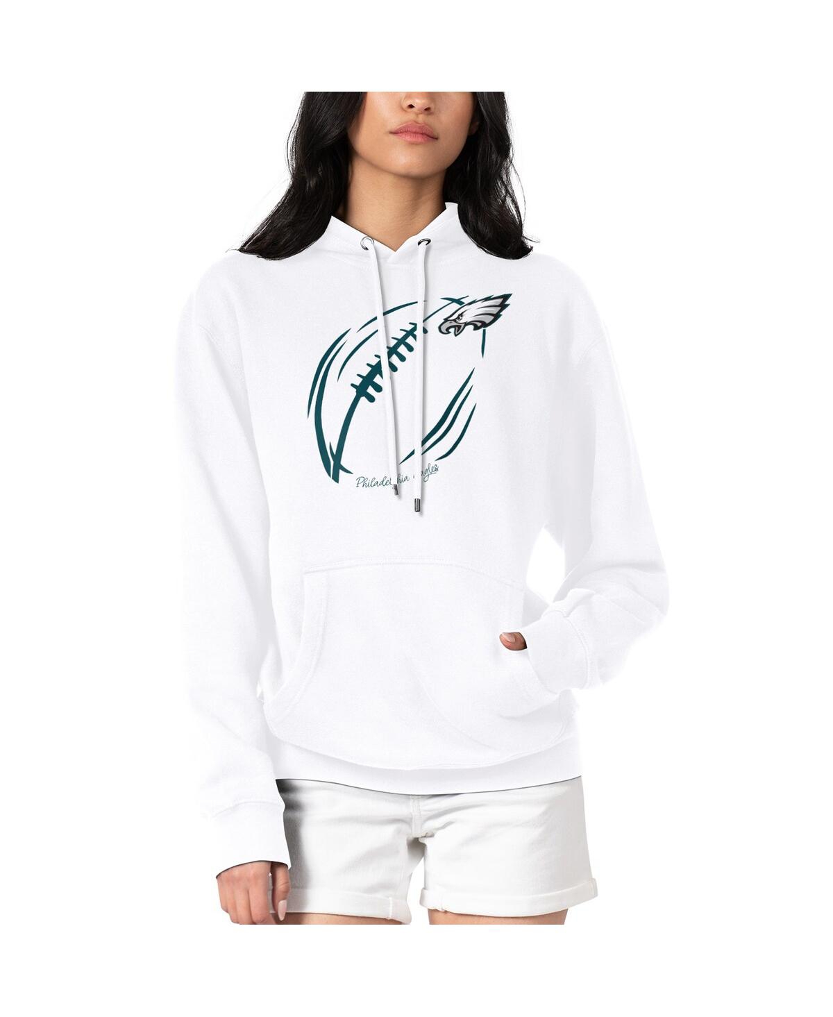 G-iii 4her By Carl Banks Women's White Philadelphia Eagles Football Logo Fleece Tri-blend Pullover Hoodie In White