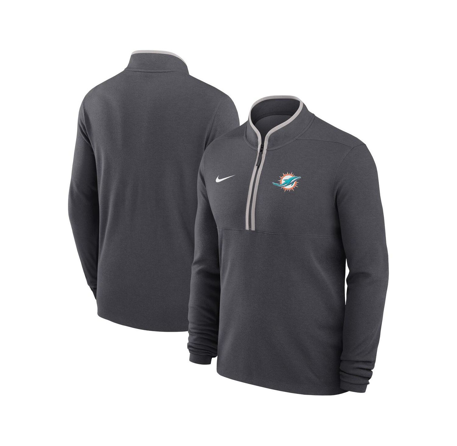 Men's Anthracite Miami Dolphins Lightweight Victory Dri-FIT Half-Zip Pullover Hoodie