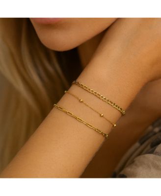 Adriana 3-Piece Stackable Bracelet Trio Set, Beaded, Figaro, Paperclip Link