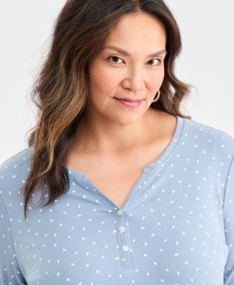 Plus Size Printed Henley 3/4-Sleeve Top, Macy's Exclusive 